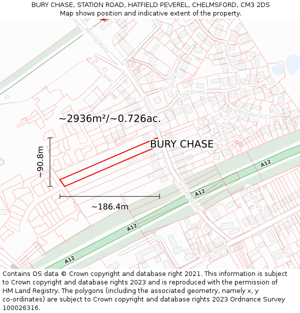 BURY CHASE, STATION ROAD, HATFIELD PEVEREL, CHELMSFORD, CM3 2DS: Plot and title map