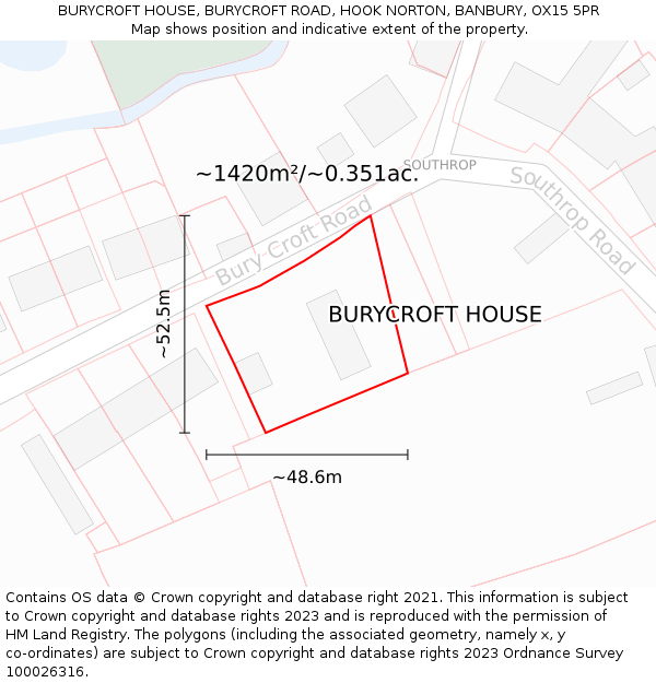 BURYCROFT HOUSE, BURYCROFT ROAD, HOOK NORTON, BANBURY, OX15 5PR: Plot and title map