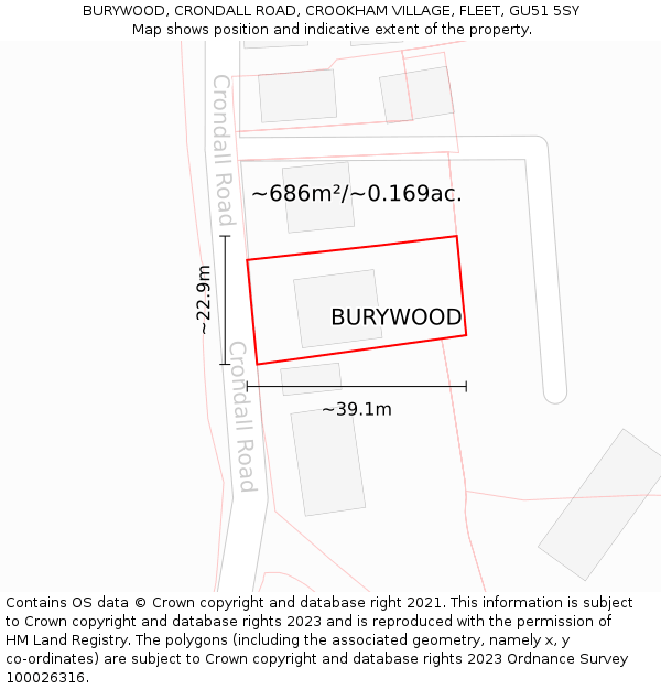 BURYWOOD, CRONDALL ROAD, CROOKHAM VILLAGE, FLEET, GU51 5SY: Plot and title map