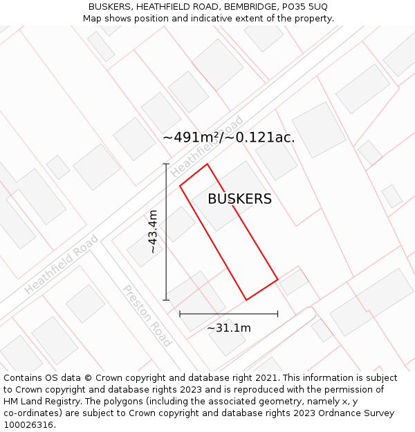 BUSKERS, HEATHFIELD ROAD, BEMBRIDGE, PO35 5UQ: Plot and title map