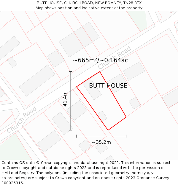 BUTT HOUSE, CHURCH ROAD, NEW ROMNEY, TN28 8EX: Plot and title map