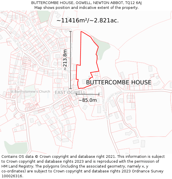 BUTTERCOMBE HOUSE, OGWELL, NEWTON ABBOT, TQ12 6AJ: Plot and title map