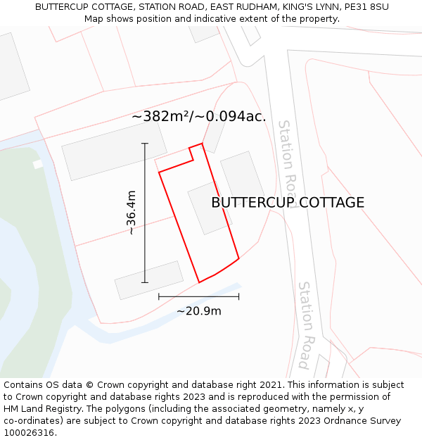 BUTTERCUP COTTAGE, STATION ROAD, EAST RUDHAM, KING'S LYNN, PE31 8SU: Plot and title map