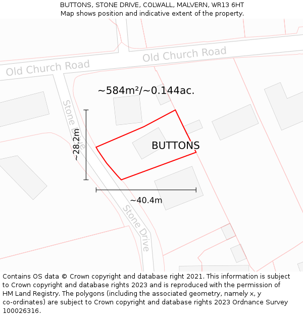 BUTTONS, STONE DRIVE, COLWALL, MALVERN, WR13 6HT: Plot and title map