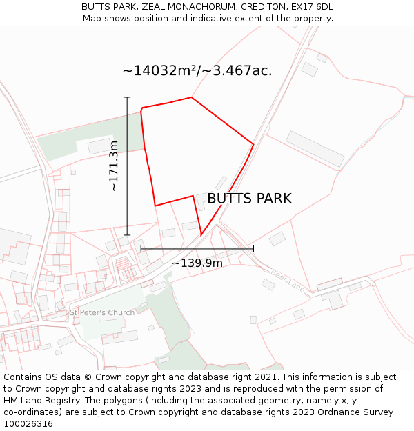 BUTTS PARK, ZEAL MONACHORUM, CREDITON, EX17 6DL: Plot and title map