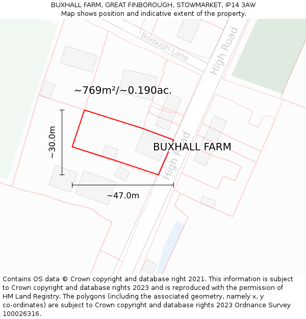 BUXHALL FARM, GREAT FINBOROUGH, STOWMARKET, IP14 3AW: Plot and title map