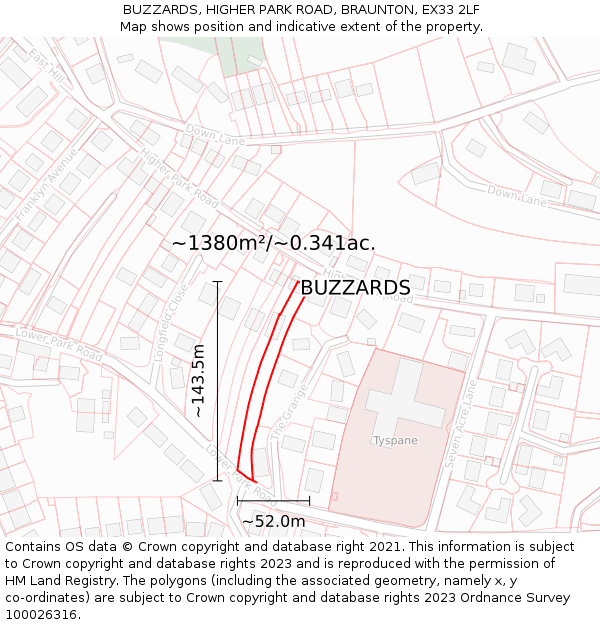 BUZZARDS, HIGHER PARK ROAD, BRAUNTON, EX33 2LF: Plot and title map
