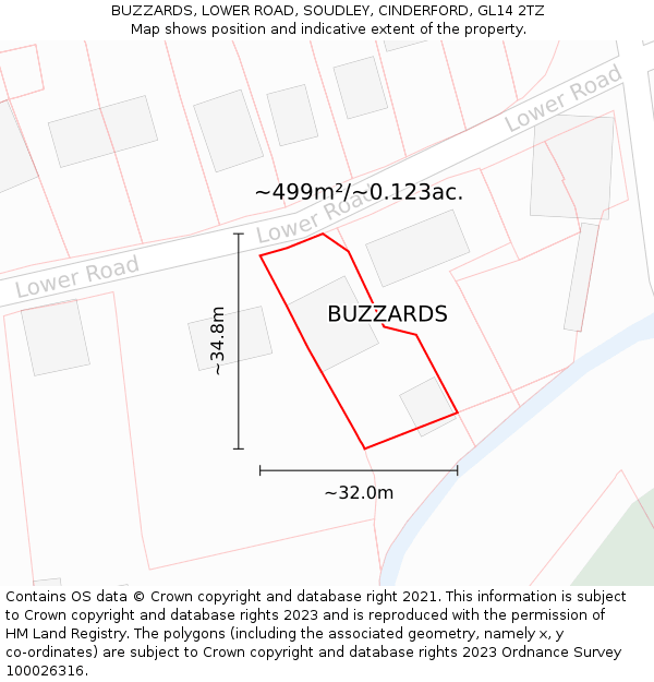 BUZZARDS, LOWER ROAD, SOUDLEY, CINDERFORD, GL14 2TZ: Plot and title map