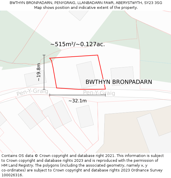 BWTHYN BRONPADARN, PENYGRAIG, LLANBADARN FAWR, ABERYSTWYTH, SY23 3SG: Plot and title map