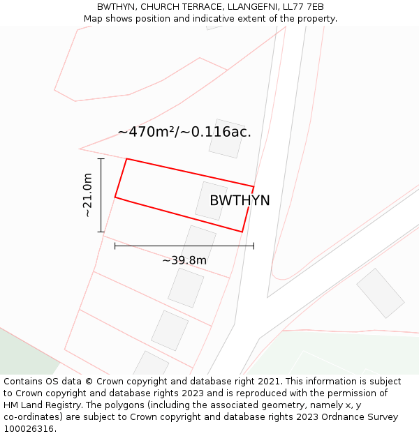 BWTHYN, CHURCH TERRACE, LLANGEFNI, LL77 7EB: Plot and title map