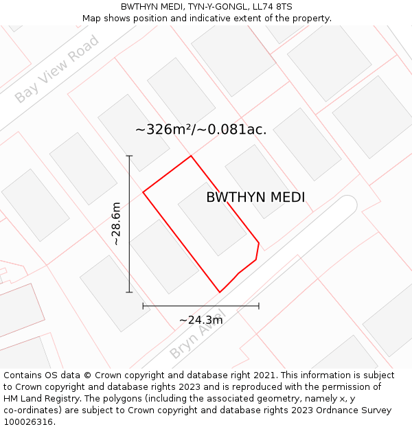 BWTHYN MEDI, TYN-Y-GONGL, LL74 8TS: Plot and title map