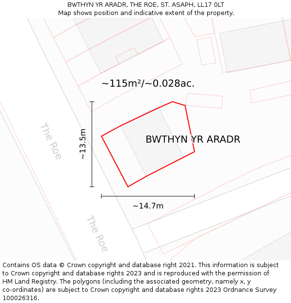 BWTHYN YR ARADR, THE ROE, ST. ASAPH, LL17 0LT: Plot and title map