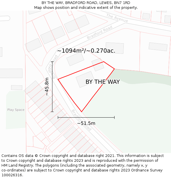 BY THE WAY, BRADFORD ROAD, LEWES, BN7 1RD: Plot and title map