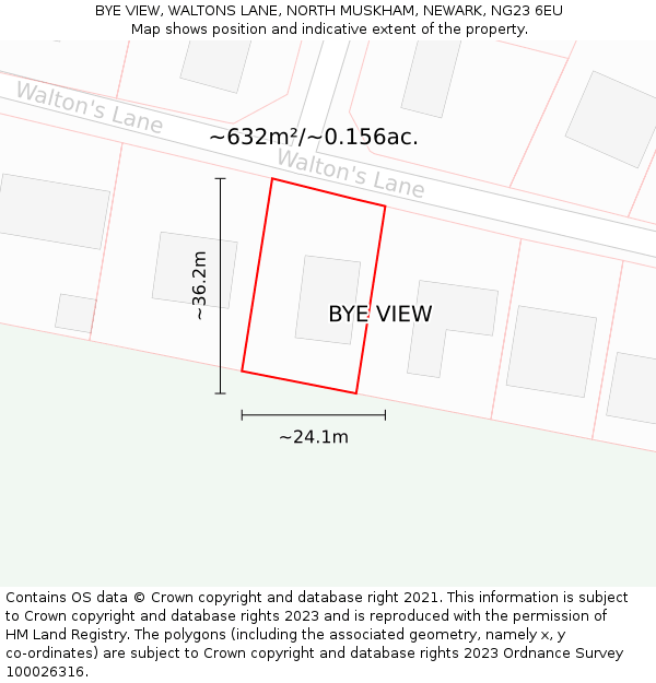 BYE VIEW, WALTONS LANE, NORTH MUSKHAM, NEWARK, NG23 6EU: Plot and title map