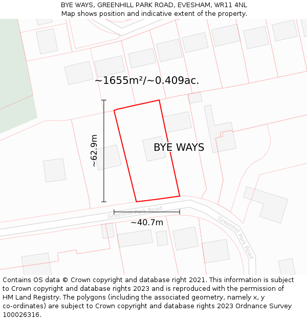 BYE WAYS, GREENHILL PARK ROAD, EVESHAM, WR11 4NL: Plot and title map