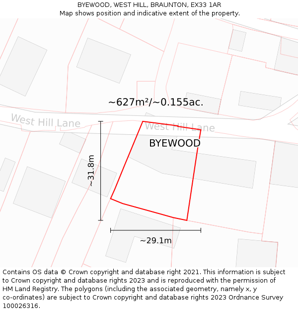 BYEWOOD, WEST HILL, BRAUNTON, EX33 1AR: Plot and title map