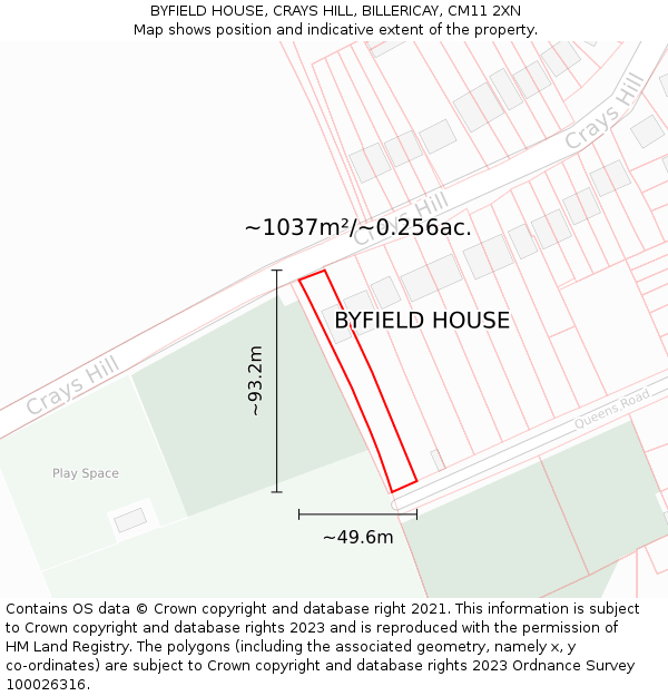 BYFIELD HOUSE, CRAYS HILL, BILLERICAY, CM11 2XN: Plot and title map
