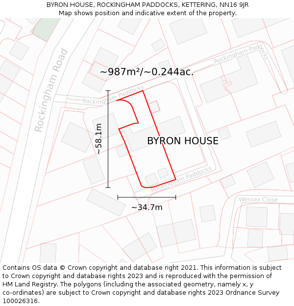 BYRON HOUSE, ROCKINGHAM PADDOCKS, KETTERING, NN16 9JR: Plot and title map