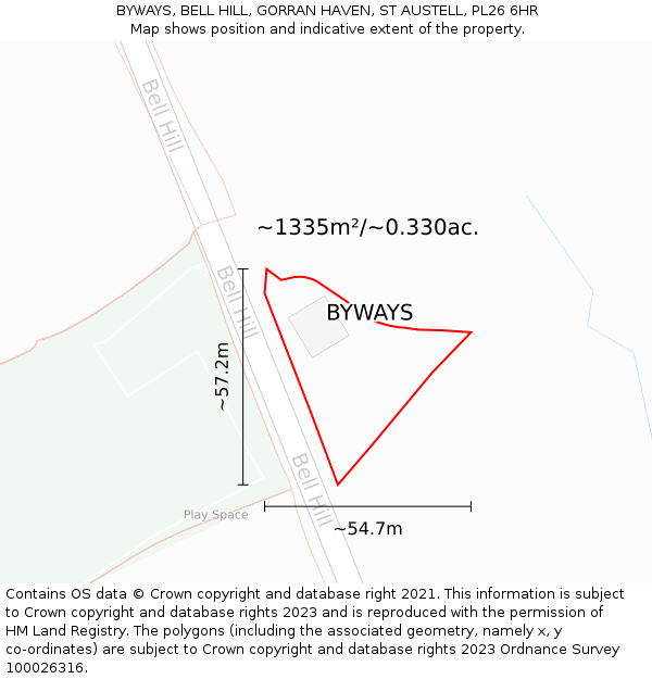 BYWAYS, BELL HILL, GORRAN HAVEN, ST AUSTELL, PL26 6HR: Plot and title map