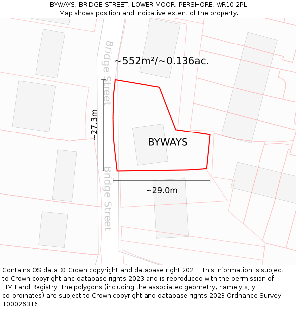 BYWAYS, BRIDGE STREET, LOWER MOOR, PERSHORE, WR10 2PL: Plot and title map