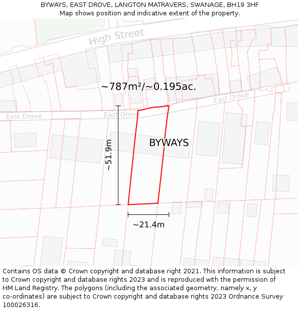BYWAYS, EAST DROVE, LANGTON MATRAVERS, SWANAGE, BH19 3HF: Plot and title map