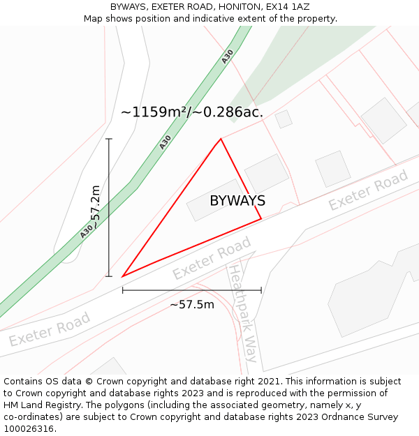 BYWAYS, EXETER ROAD, HONITON, EX14 1AZ: Plot and title map