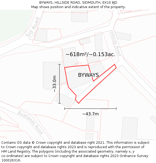 BYWAYS, HILLSIDE ROAD, SIDMOUTH, EX10 8JD: Plot and title map