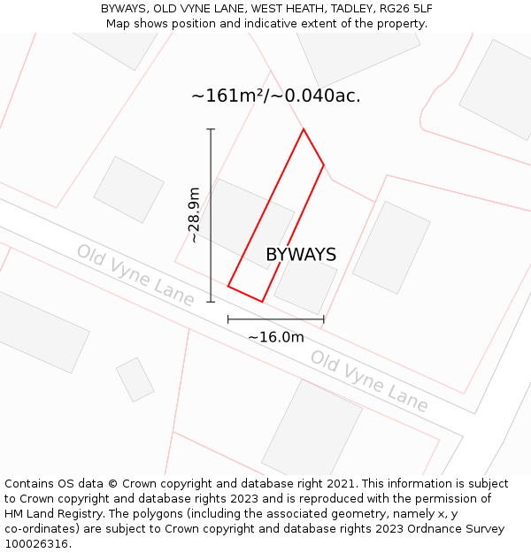 BYWAYS, OLD VYNE LANE, WEST HEATH, TADLEY, RG26 5LF: Plot and title map