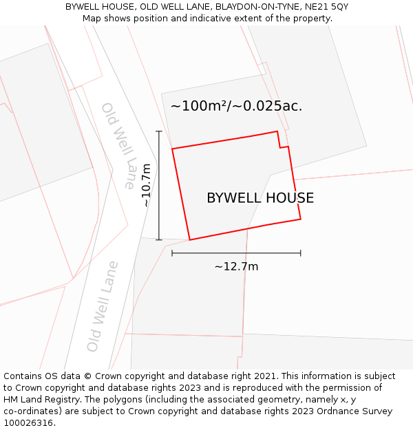 BYWELL HOUSE, OLD WELL LANE, BLAYDON-ON-TYNE, NE21 5QY: Plot and title map