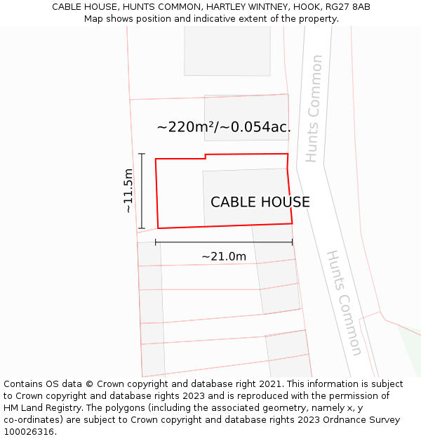 CABLE HOUSE, HUNTS COMMON, HARTLEY WINTNEY, HOOK, RG27 8AB: Plot and title map