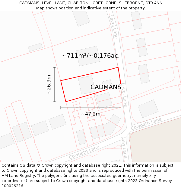 CADMANS, LEVEL LANE, CHARLTON HORETHORNE, SHERBORNE, DT9 4NN: Plot and title map