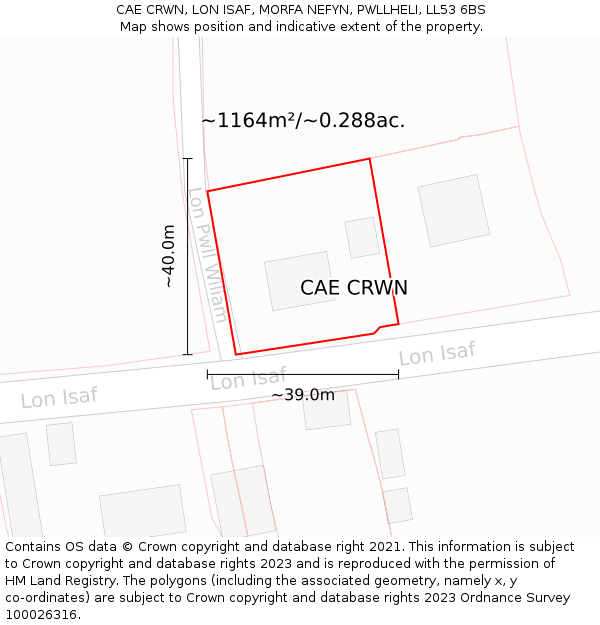 CAE CRWN, LON ISAF, MORFA NEFYN, PWLLHELI, LL53 6BS: Plot and title map