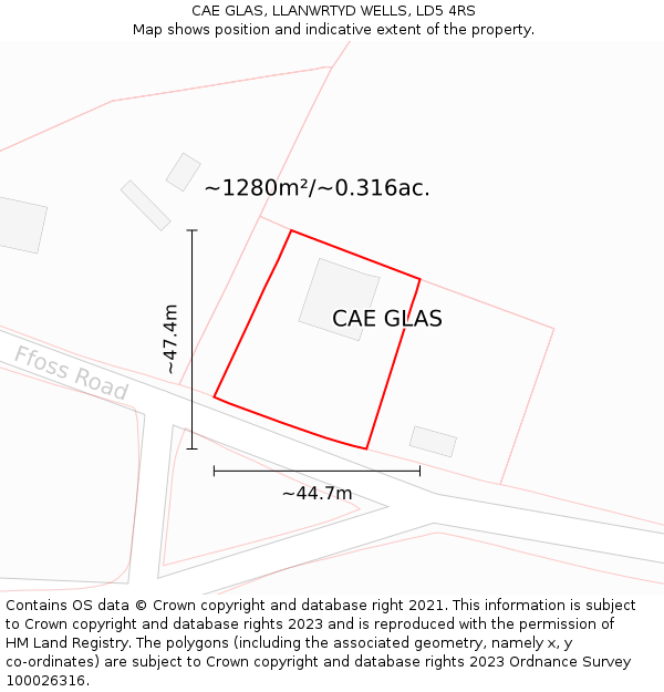 CAE GLAS, LLANWRTYD WELLS, LD5 4RS: Plot and title map