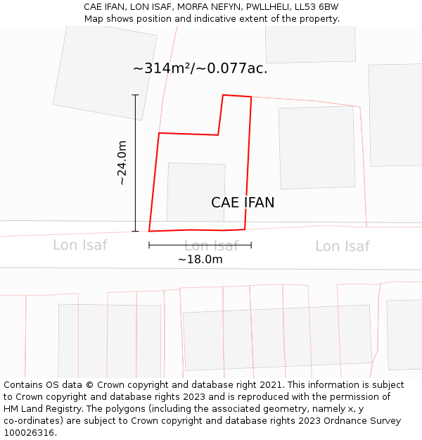 CAE IFAN, LON ISAF, MORFA NEFYN, PWLLHELI, LL53 6BW: Plot and title map