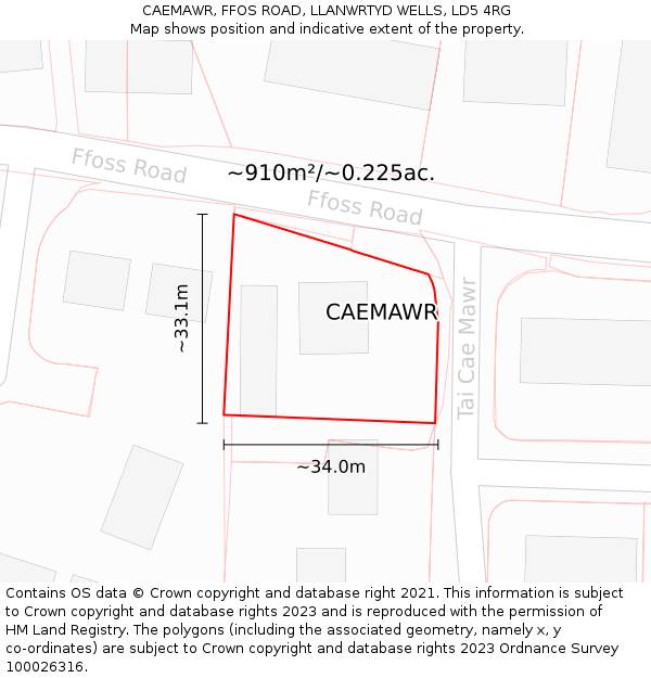 CAEMAWR, FFOS ROAD, LLANWRTYD WELLS, LD5 4RG: Plot and title map