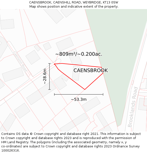 CAENSBROOK, CAENSHILL ROAD, WEYBRIDGE, KT13 0SW: Plot and title map