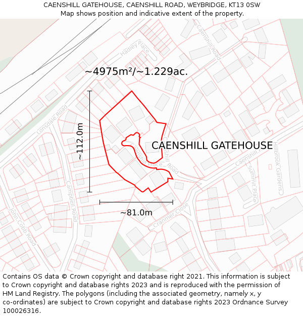 CAENSHILL GATEHOUSE, CAENSHILL ROAD, WEYBRIDGE, KT13 0SW: Plot and title map