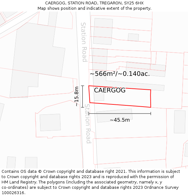 CAERGOG, STATION ROAD, TREGARON, SY25 6HX: Plot and title map