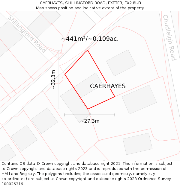 CAERHAYES, SHILLINGFORD ROAD, EXETER, EX2 8UB: Plot and title map