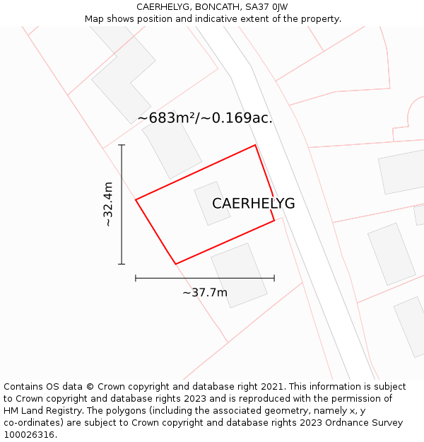 CAERHELYG, BONCATH, SA37 0JW: Plot and title map