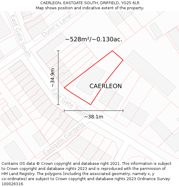 CAERLEON, EASTGATE SOUTH, DRIFFIELD, YO25 6LR: Plot and title map
