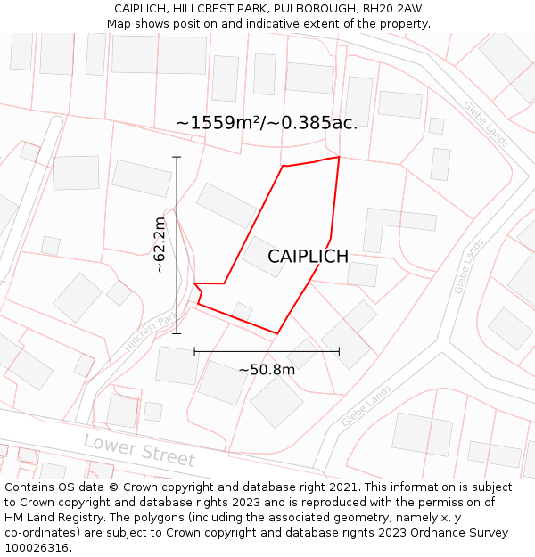 CAIPLICH, HILLCREST PARK, PULBOROUGH, RH20 2AW: Plot and title map