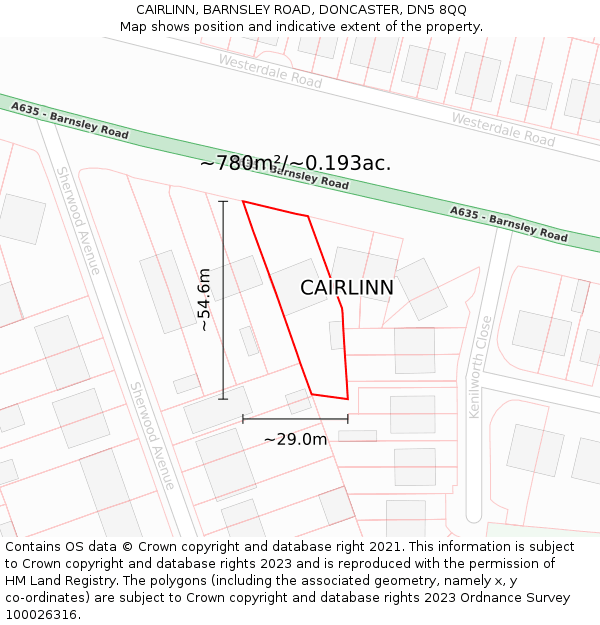 CAIRLINN, BARNSLEY ROAD, DONCASTER, DN5 8QQ: Plot and title map
