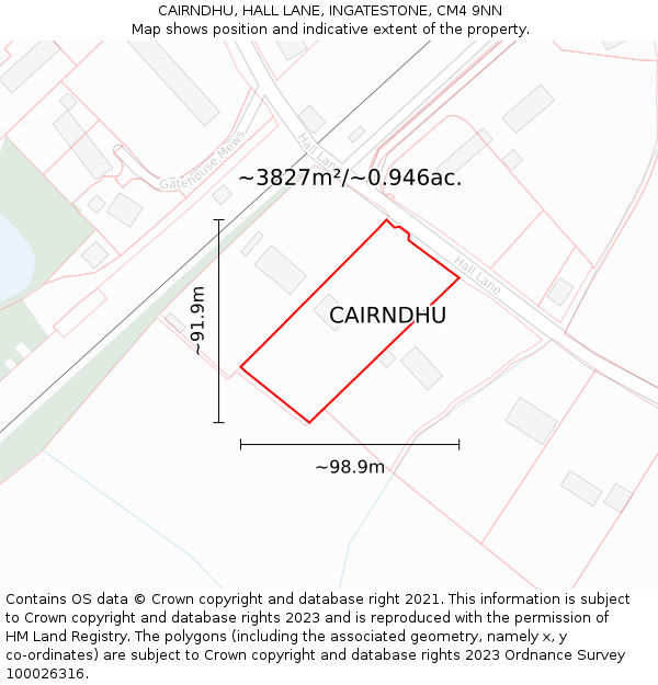 CAIRNDHU, HALL LANE, INGATESTONE, CM4 9NN: Plot and title map