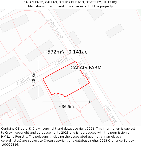 CALAIS FARM, CALLAS, BISHOP BURTON, BEVERLEY, HU17 8QL: Plot and title map