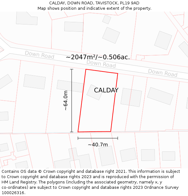 CALDAY, DOWN ROAD, TAVISTOCK, PL19 9AD: Plot and title map