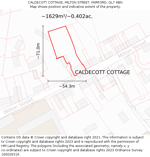 CALDECOTT COTTAGE, MILTON STREET, FAIRFORD, GL7 4BN: Plot and title map