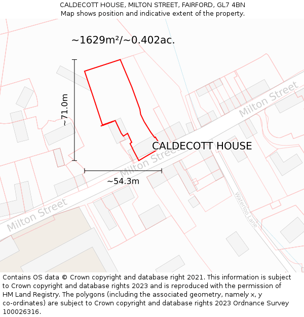 CALDECOTT HOUSE, MILTON STREET, FAIRFORD, GL7 4BN: Plot and title map