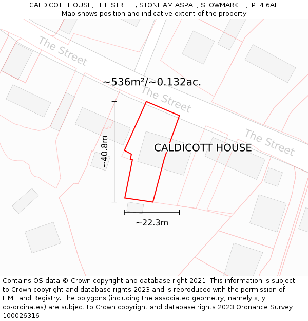 CALDICOTT HOUSE, THE STREET, STONHAM ASPAL, STOWMARKET, IP14 6AH: Plot and title map