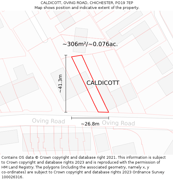 CALDICOTT, OVING ROAD, CHICHESTER, PO19 7EP: Plot and title map